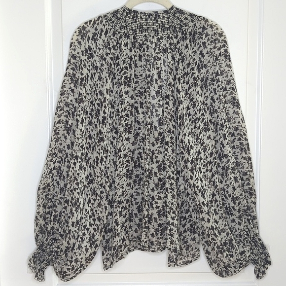 Karina Grimaldi Silk Oversized Balloon Sleeve Floral Print Top Black Ivory M - Picture 11 of 14
